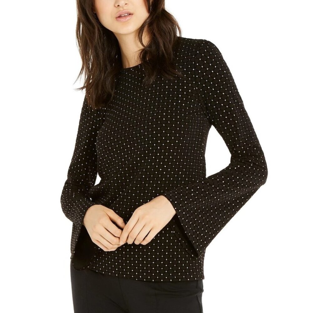 NWT Michael Kors Bell Sleeve Metallic Dot Top – XS Black/Gold
